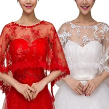 Women Embroidery Floral Lace Wedding Shawl Cape for Rhinestone Bridal Capelet Bo