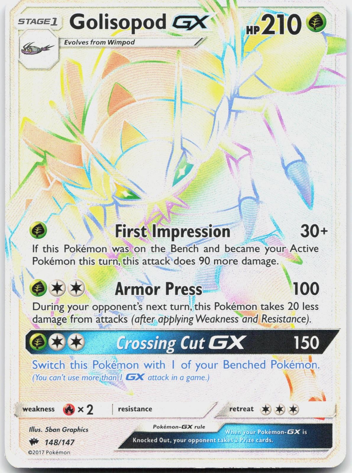 Golisopod GX 148/147 Rainbow Rare Burning Shadows Pokemon Near Mint