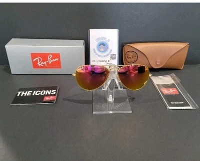 Ray-Ban Aviator Sunglasses RB3025 58m Gold Frame & Pink Yellow Flash Lens 112/1Q
