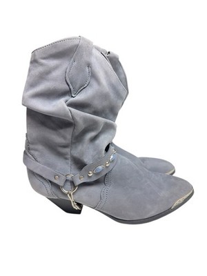 Steve Madden Gray Suede Slouch Western Ankle Boots Chain Harness Womens 7