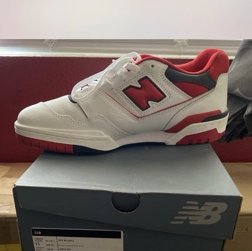 New Balance 550 Men's Athletic Trainers Size 10.5, White/Red