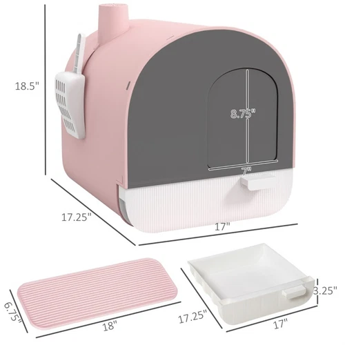 New Fully Enclosed Cat Litter Box w Self Cleaning System Easy to Use Cat Toilet
