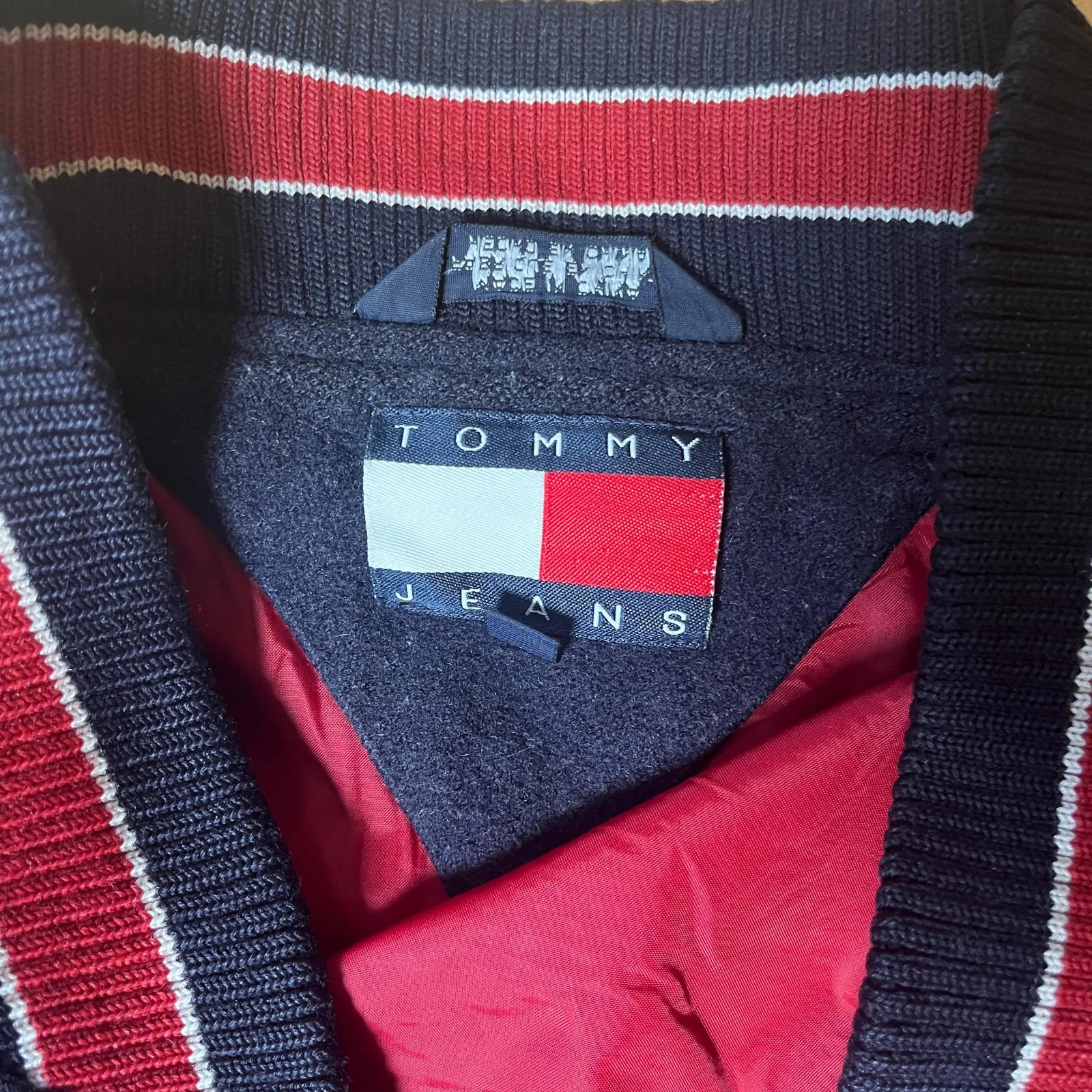 Vintage Tommy Jeans Varsity Jacket Wool Blend Letterman Studded 85 Navy Mens M image 7