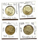 Lot  of (4) 1964 Kennedy Half Dollars 90% Silver