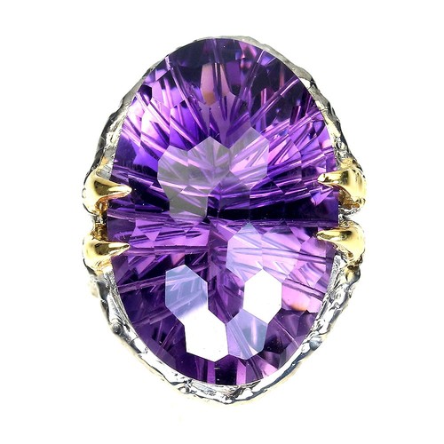 925 Sterling Silver Ring Oval Purple Amethyst 39.18ct Handmade Jewelry Size 8