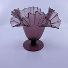 Blenko Art Glass #388 Purple Ruffle Blown Glass Pedestal Vase 7 3/4”