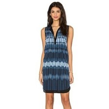 NWT Vince Printed Tie Dye Double Layer Silk Sleeveless Shift Dress Blue Medium
