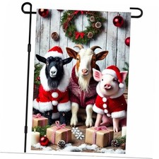 Christmas Garden Flag 12x18 Inch Welcome Trio Yard Flag Double Farm Animal
