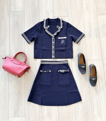 SANDRO Paris Navy Knit Two-Piece Skirt Set | Size 1 / US 4