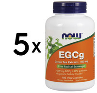 5 X Now Foods Egcg Green Tea Extract, 400Mg - 180 Vcaps (122,21 Eur/Kg)