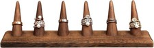 Wooden Finger Ring Stand Jewelry Display Holder - Set of 2, Brown Color