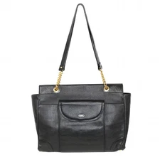 Bally Large Black Leather Chain Tote
