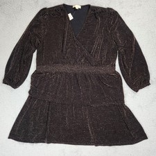 Michael Kors Dress Womens 3X Black Gold Metallic Surplice Party Mini NEW