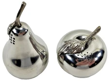 Vintage Kirk Stieff Pewter Salt Pepper Shaker Figural Apple Pear Fruit New Set 2