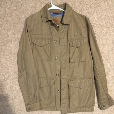 Massimo Dutti Men's M Green Linen Field Jacket Button Front 4 Pocket Collared