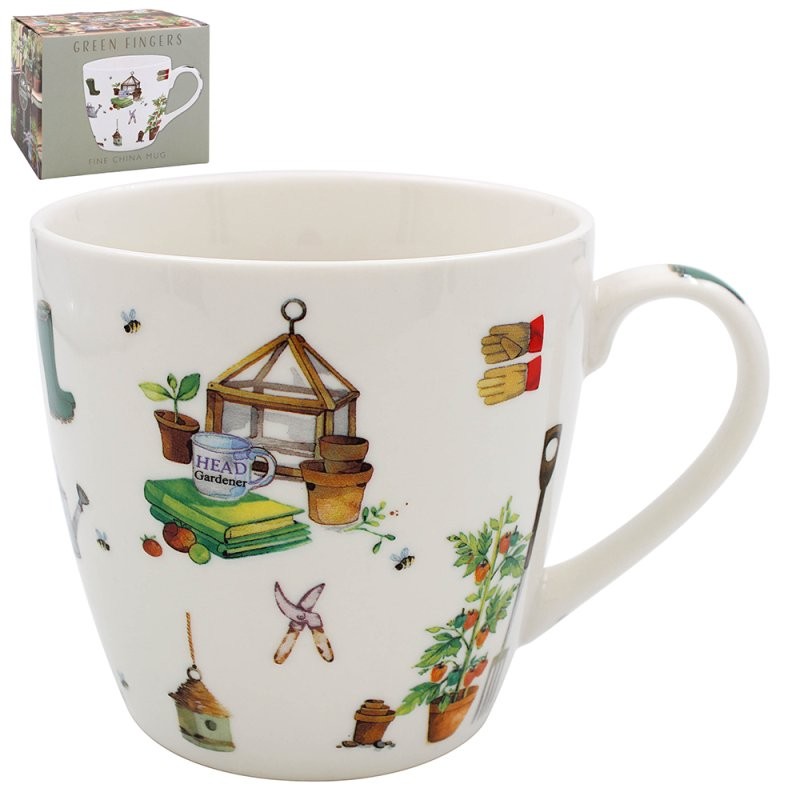 Green Fingers Ceramic Breakfast Mug Coffee Fine China Cup Hot Beverage Drinkware
