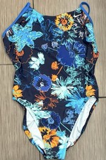 Nike Blue Floral Print One-Piece Swimsuit Size 10 Athletic