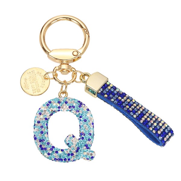 FüR Frauen Bling Buchstabe-Q SchlüSselanhäNger, Initialen Geschenk Blau-image
