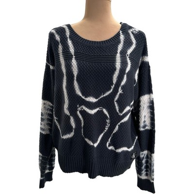 NWT Calvin Klein Jeans Abstract Tie-Dye Blue Grey White Knit Sweater Women s XL