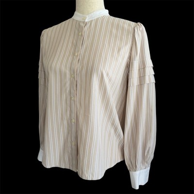 Ann Taylor Striped Ruffled Shirt XS P Preppy Classic Career Office Minimalist