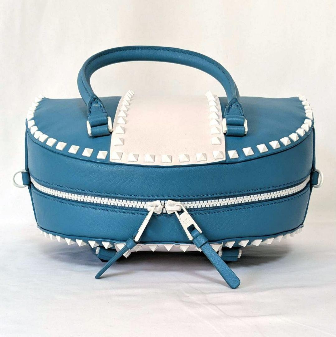 Valentino Garavani Colorblock Rockstud Leather Handbag Turquoise White 2Way Jap thumbnail 7