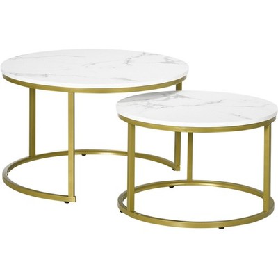 Couchtisch Marmoroptik 2er Set rund Satztische für Wohnzimmer