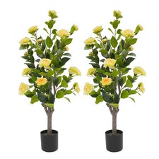 2 Pack Lifelike Tea Rose Trees, Artificial Plant with Vibrant Flowers
