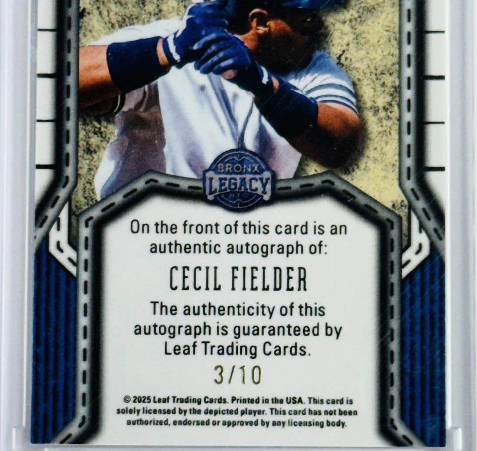 2025 Leaf Bronx Legacy Cecil Fielder Auto /10 | Factory Sealed | Tigers Yankees - Image 4 of 4