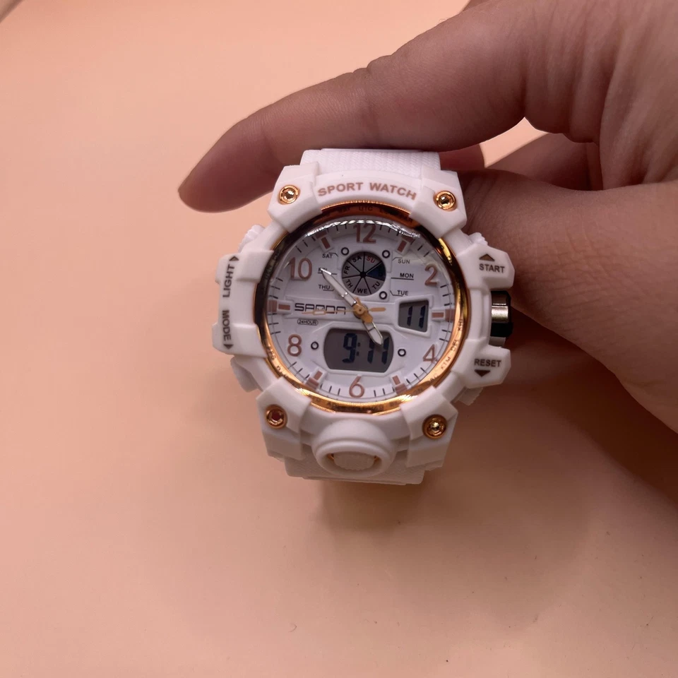 SANDA Reloj Deportivo Digital Analógico Blanco Resina Cronógrafo Alarma Resistente al Agua Foto 2 de 4