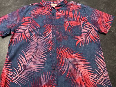 Levis Hawaiian Shirt Men 2XL Blue Red Palm Leaves Beachy Casual Vacay Tropical