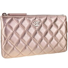 CHANEL Matelasse Leather Nylon Pink Gold Pouch 2816