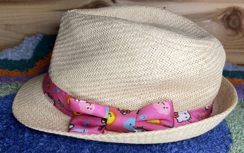 VTG Hello Kitty Sanrio Fedora Straw Hat for Kids Size OSFM Pink Silky Band Bow - Picture 12 of 19