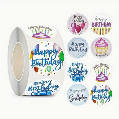Happy Birthday Sticker Geburtstag Aufkleber rund Torte Karte Luftballon Geschenk