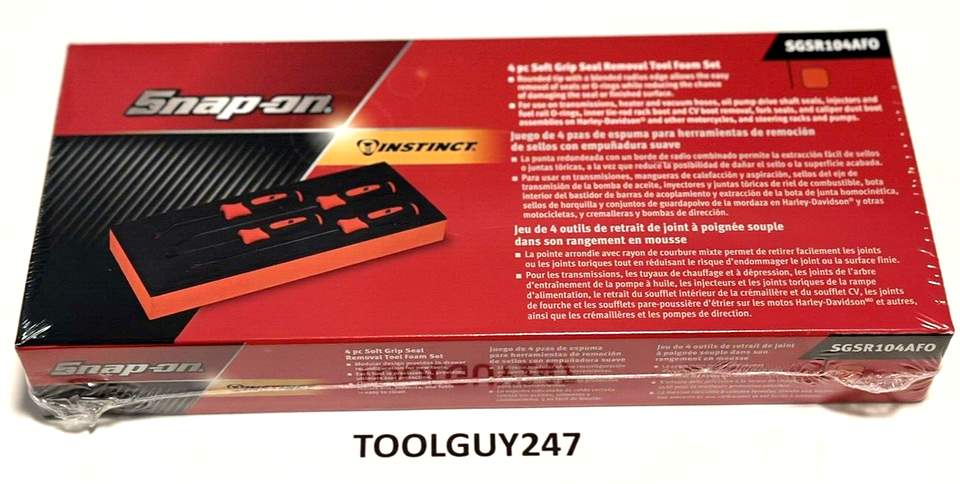 SNAP ON TOOLS USA ORANGE Soft Grip Seal Removal Tool Set FOAM SGSR104AF ...