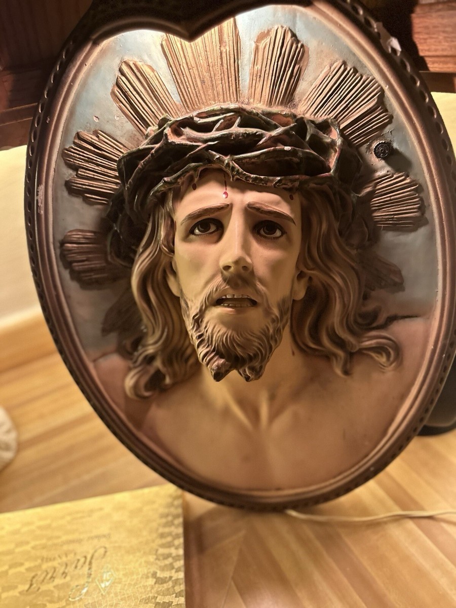 Vintage Life Size JESUS CHRIST Chalkware Wall Plaque Blonde