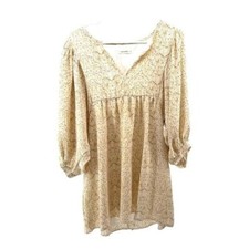 Andthewhy | M Medium Cream Print Babydoll Mini Dress Boho