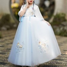 Kid Girls Chinese Style Chiffon Hanfu Dress Half Sleeve Floral Princess Costume