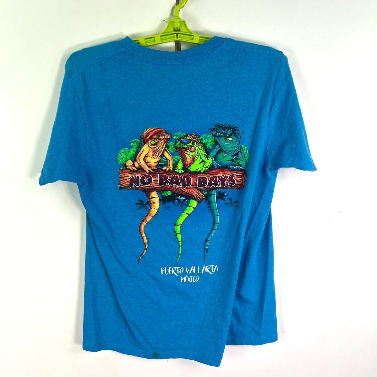 Puerto Vallarta No Bad Days Lizard T Shirt Mens Size M Blue Yazbek