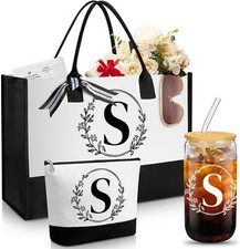 Initial Gifts for Women Canvas Tote Bag and Personalized Makeup Bag...