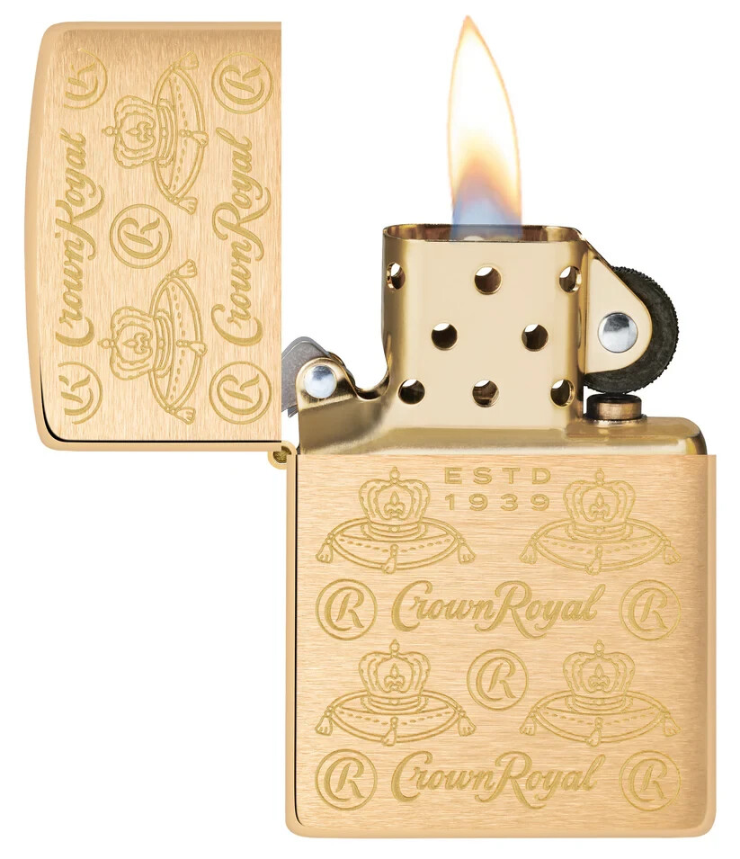 Zippo 46299, Crown Royal Logo, Brushed Brass Laser Engraved Finish