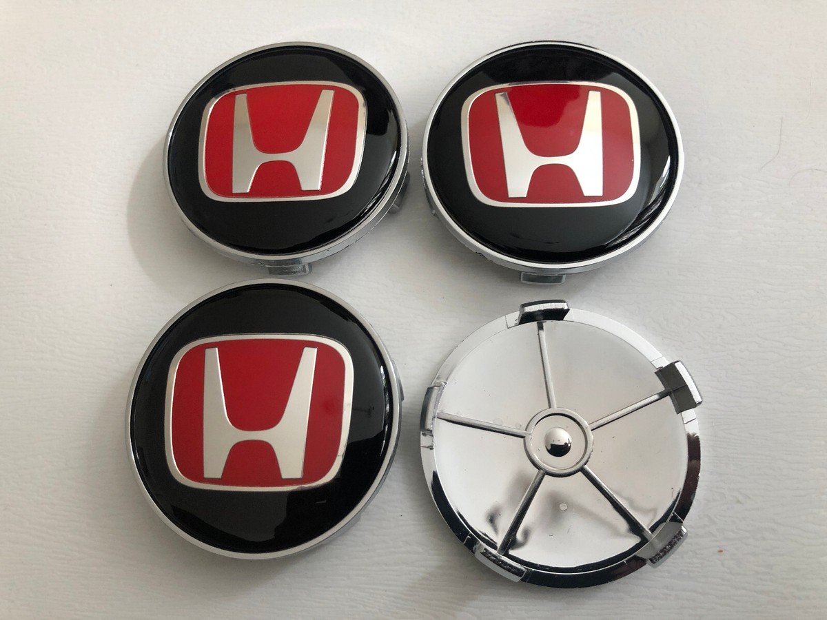 Set Of 4 Honda Wheel Rim Center Hub Caps – Black Red Chrome 69mm / 2.71 Inch