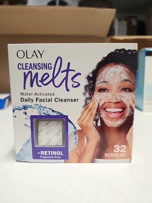 Olay Cleansing Melts + Retinol Water-Activated Daily Facial Cleanser, 32ct Pads