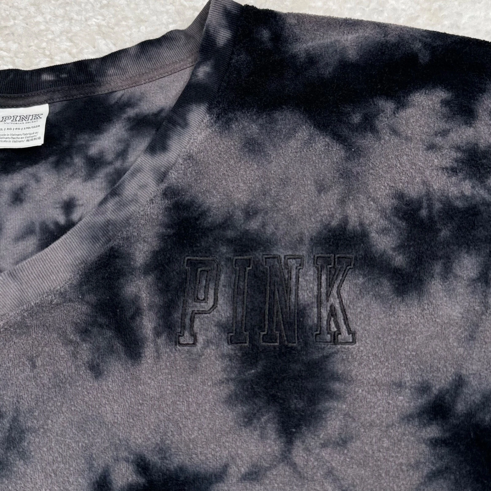 victoria-secret-vs pink terry cloth v neck tie dye gray sweatshirt