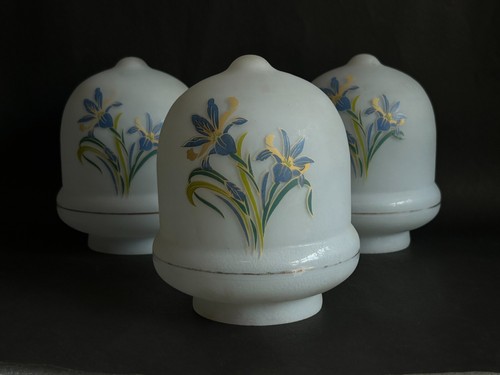 Vintage Main Peinture Verre Lanterne Lamp Bougeoir / Cheminée Nuance, 3 Pièce - Photo 16 sur 16