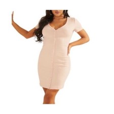 GUESS Womens Stretch Ribbed Button Front Short Sleeve Dress Pink Size S NWT