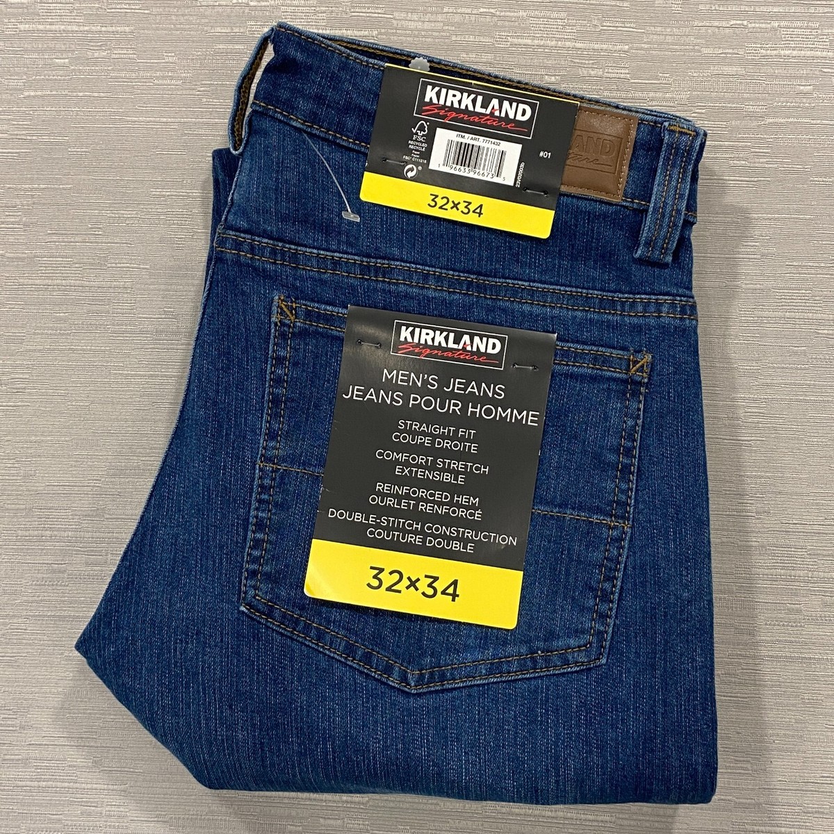 Kirkland Signature Jeans Mens 32 x 34 Blue Straight Fit Comfort