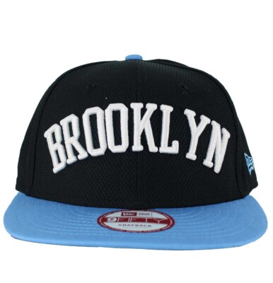 New Era 9FIFTY Brooklyn Baseball Kappe Schwarz Blau Flach Krempe Hut  