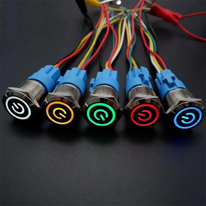 Interruptor de encendido de botón pulsador de cierre de 2 piezas 16 mm 12 V LED ON OFF impermeable inoxidable Foto 3 de 4