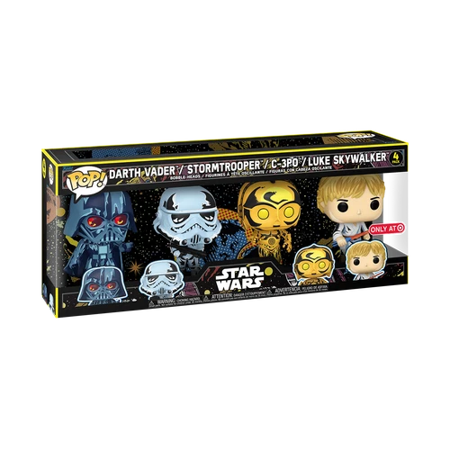 Funko! Pop Vinyl: Star Wars Darth Vader Stormtrooper C-3PO Luke Skywalker 4 Pack