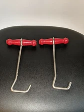 Vintage Wooden Handle Sturdy Metal Boot Strap Hook Puller 7" Long Mating Pair